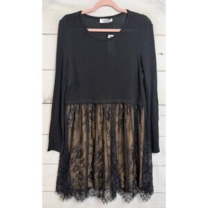 Bailey/44 Anthropologie Black Lace Mixed Media Mini Dress Womens Large NEW
